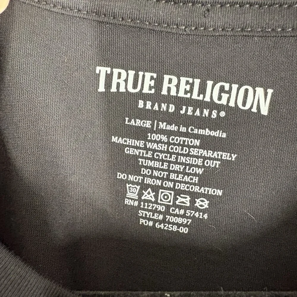True Religion Men L Short Sleeve Big U Silicone Logo Buddha Graphic Tee NWT